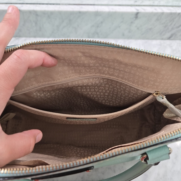 Kate Spade Satchel Bag Purse with Double Zipper 8" Drop - Aqua - Picture 6 of 16